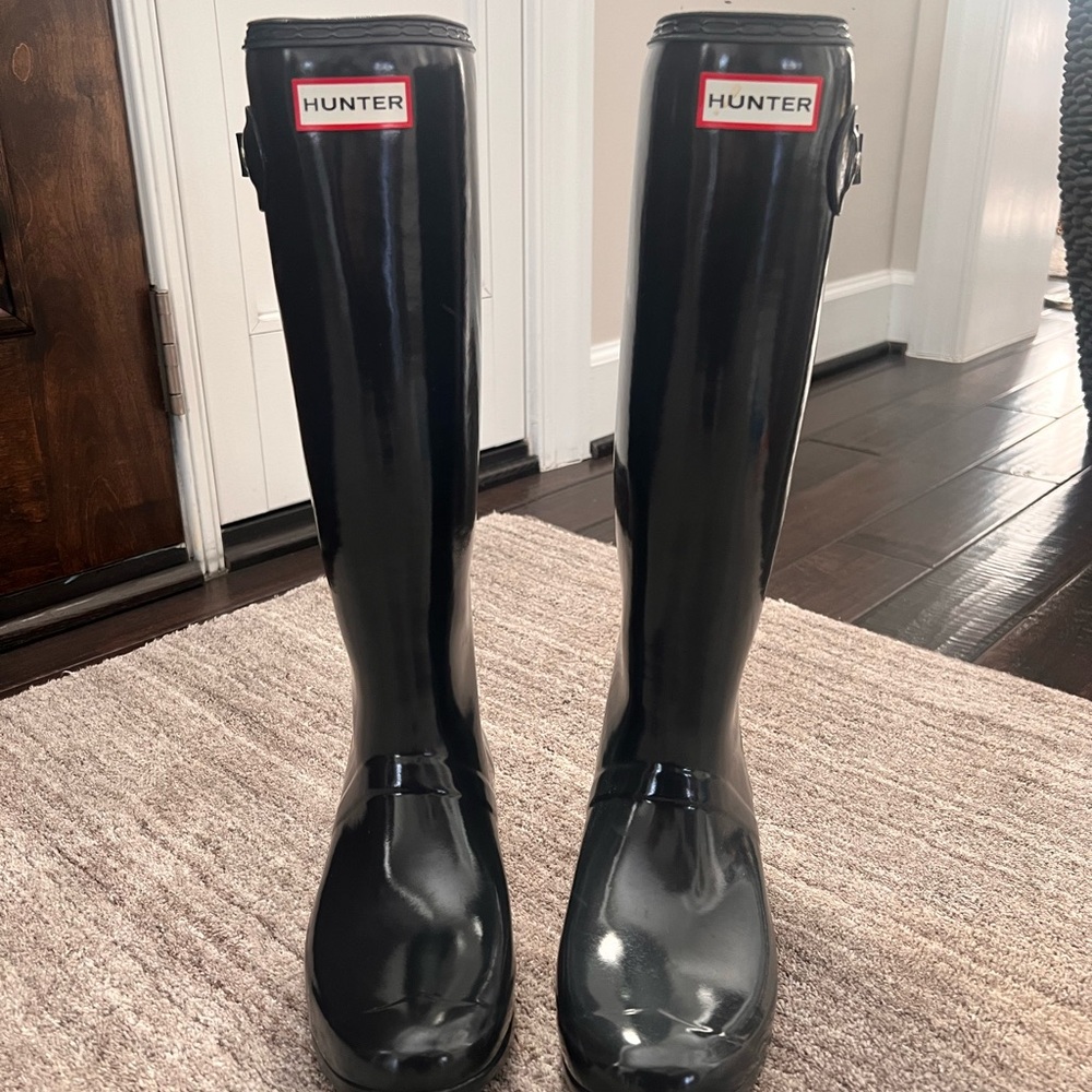 Hunter Boots Women’s Original Adjustable Gloss Knee High Boots, size 8, Slate